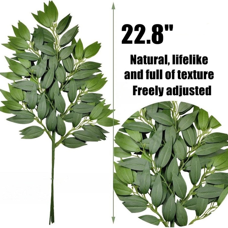 20 Pcs Artificial Italian Ruscus Greenery Stems, 12 Inch Hanging Greenery Spray, Green Silk Leaves