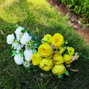 4 Pcs 12 Inch Artificial Peony and Daisy Bushes Mixed Flowers for Outdoor Spring Decor