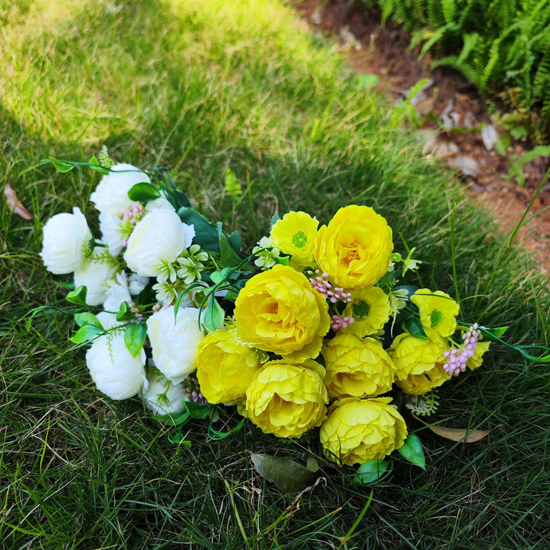 4 Pcs 12 Inch Artificial Peony and Daisy Bushes Mixed Flowers for Outdoor Spring Decor