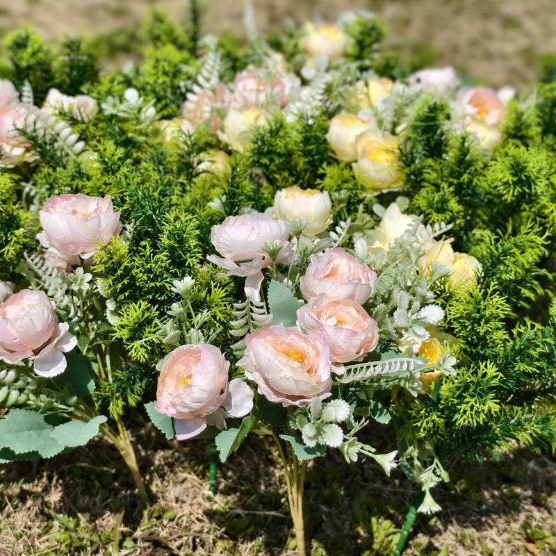 Faux Peony Bush Flowers with Greenery, 10 Stems, Artificial Silk, Outdoor Decorative Plants