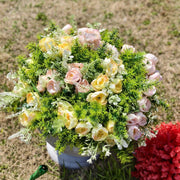 Faux Peony Bush Flowers with Greenery, 10 Stems, Artificial Silk, Outdoor Decorative Plants