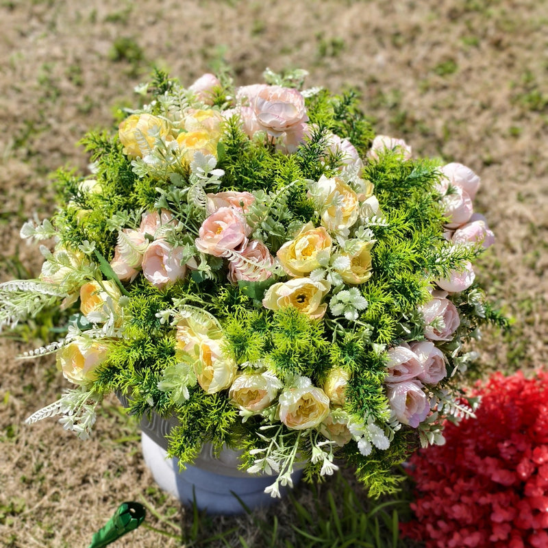 Faux Peony Bush Flowers with Greenery, 10 Stems, Artificial Silk, Outdoor Decorative Plants
