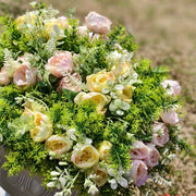Faux Peony Bush Flowers with Greenery, 10 Stems, Artificial Silk, Outdoor Decorative Plants