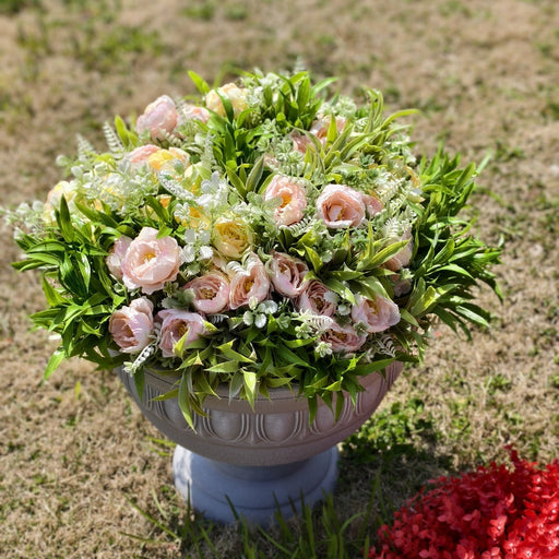 Faux Peony Bush Flowers with Greenery, 10 Stems, Artificial Silk, Outdoor Decorative Plants