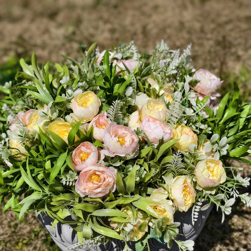 Faux Peony Bush Flowers with Greenery, 10 Stems, Artificial Silk, Outdoor Decorative Plants