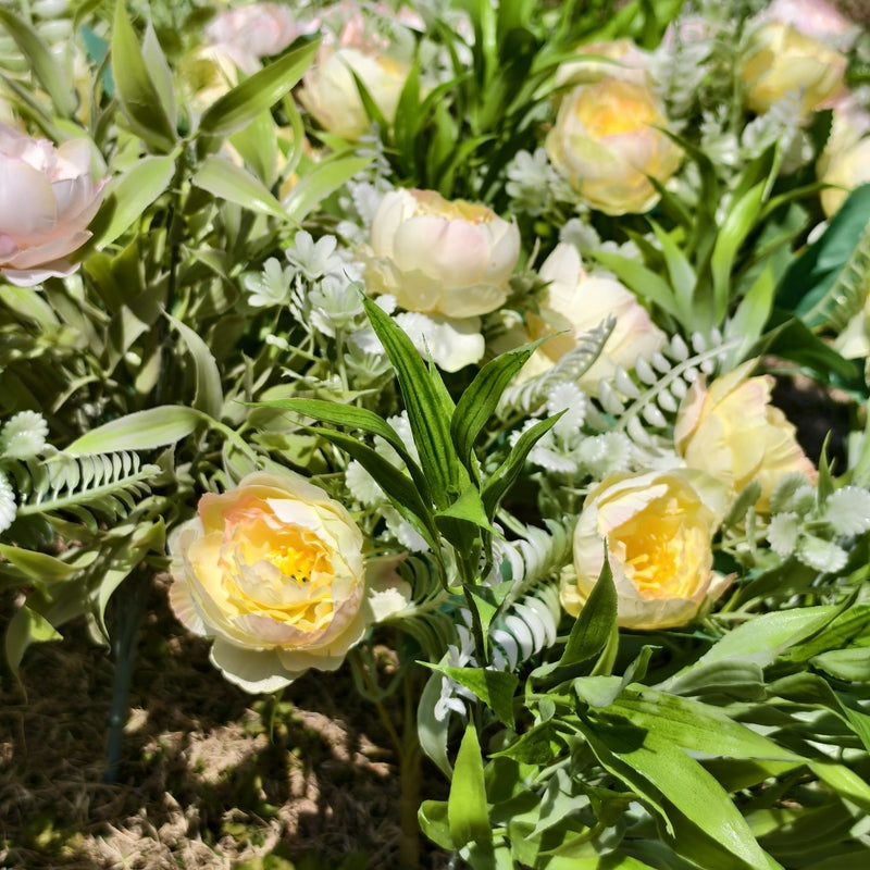 Faux Peony Bush Flowers with Greenery, 10 Stems, Artificial Silk, Outdoor Decorative Plants