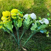 4 Pcs 12 Inch Artificial Peony and Daisy Bushes Mixed Flowers for Outdoor Spring Decor