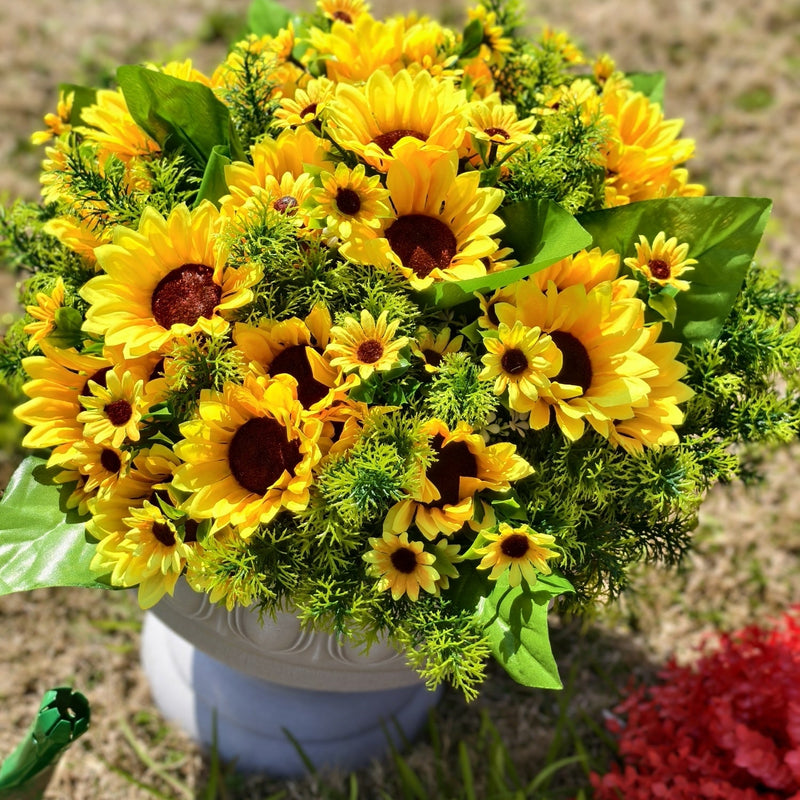 16 Bundles Artificial Sunflower Bushes with Greenery, Outdoor Silk Flowers, Bulk Pack