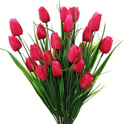 4 Bundles UV-Resistant Artificial Tulip Bushes for Indoor Outdoor Decor, Silk Flowers