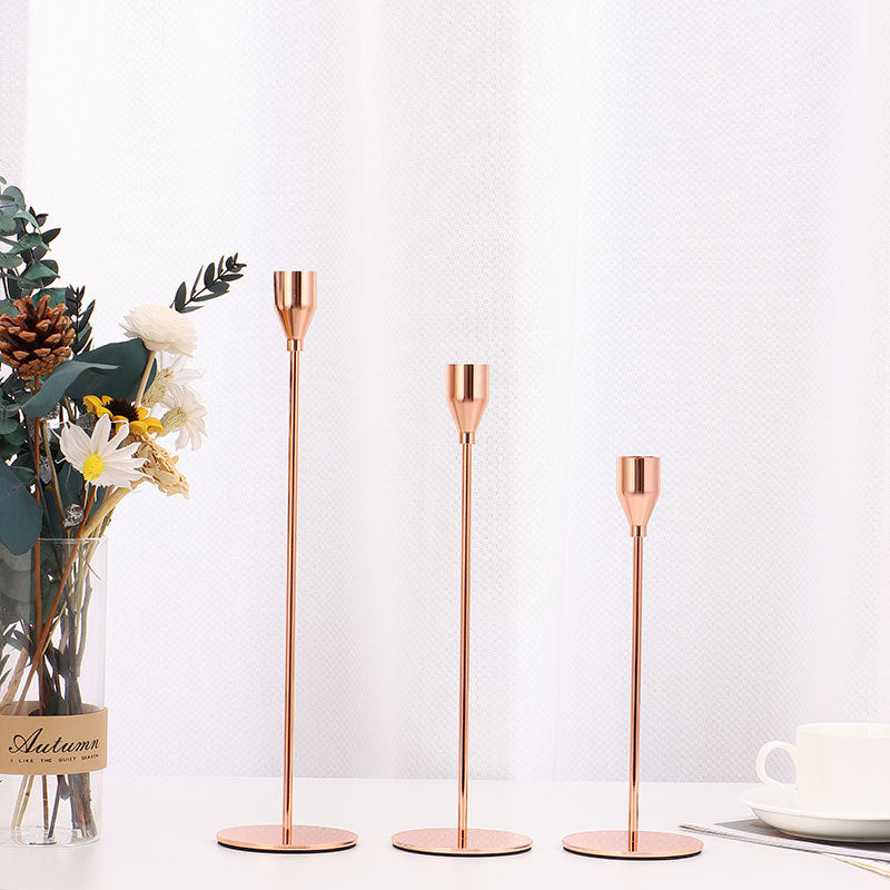 Bulk Set of 3 Gold Taper Candle Holders Metal Candle Stands for Wedding Dining and Parties Fits 3/4" Thick Candles and LED Candles Wholessale