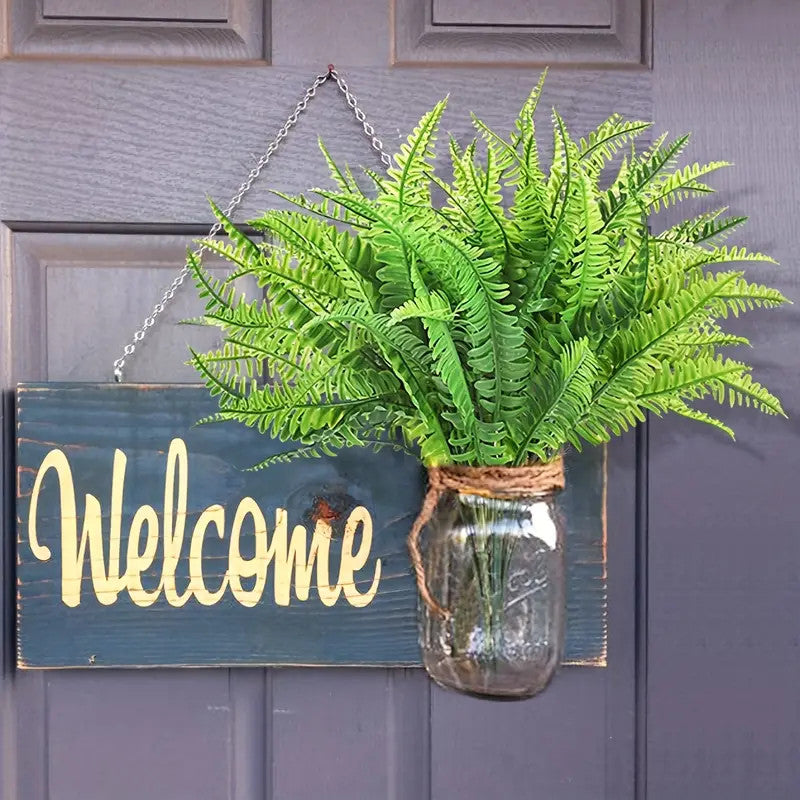 8 Bundles Artificial Boston Fern Plants 12 Inch Fall Greenery for Outdoor Decor