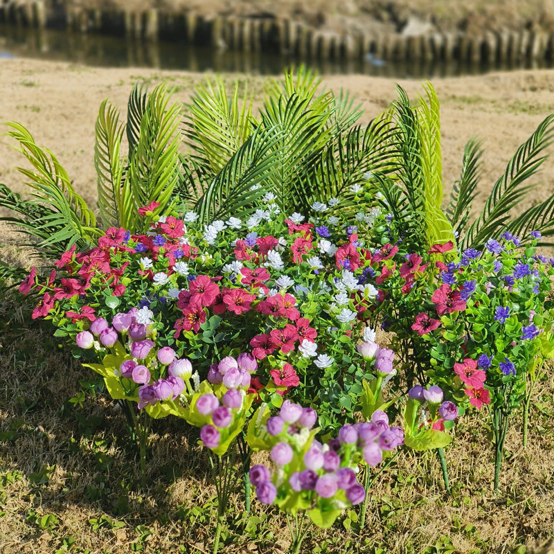 23 Pcs Large Outdoor Artificial Fern Plants with Faux Flowers UV Resistant