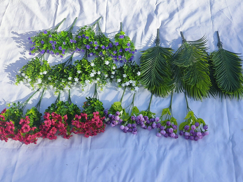 23 Pcs Large Outdoor Artificial Fern Plants with Faux Flowers UV Resistant