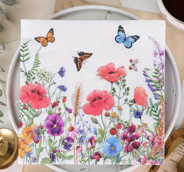Bulk 20 Pack Butterfly Flower Paper Napkins Decoupage Napkin Wedding Easter Hotel Bathroom Daily Necessities Wholesale