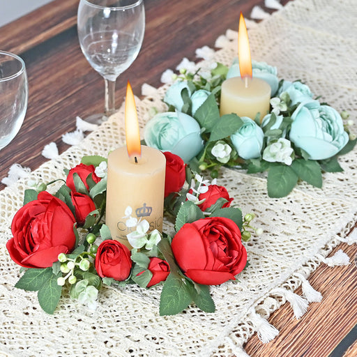 Artificial Rose Wreaths Bulk 12 Inch Valentine's Day Floral Arrangement Candle Rings Wholesale