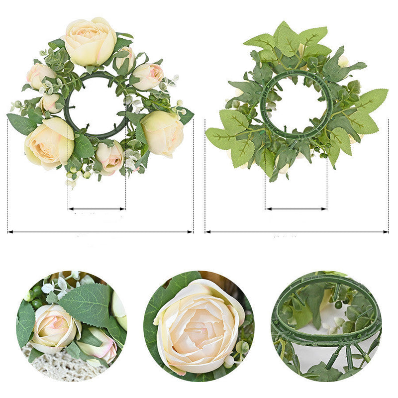 Artificial Rose Wreaths Bulk 12 Inch Valentine's Day Floral Arrangement Candle Rings Wholesale