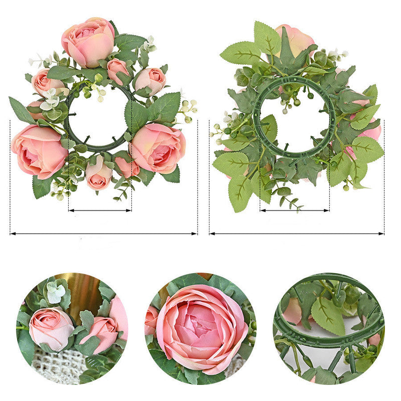Artificial Rose Wreaths Bulk 12 Inch Valentine's Day Floral Arrangement Candle Rings Wholesale