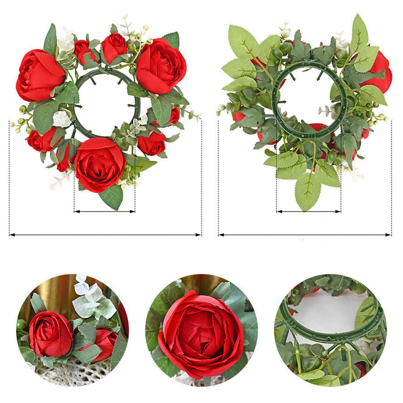 Artificial Rose Wreaths Bulk 12 Inch Valentine's Day Floral Arrangement Candle Rings Wholesale
