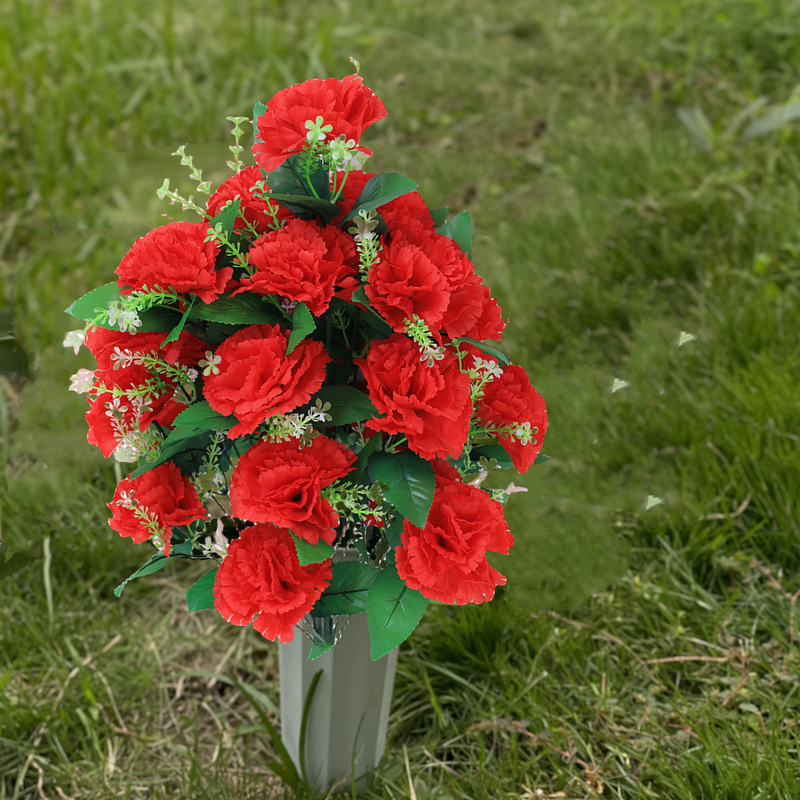 2 Sets Artificial Cemetery Flowers Bouquet with Vase for Outdoor Grave Arrangements, Bulk Christmas Decoration