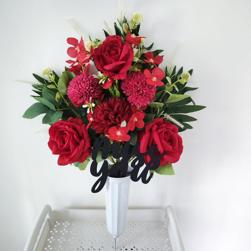 10 Pcs Artificial Tiger Lilies and Mums Cemetery Flowers with Floral Vase Stake for Grave Decoration
