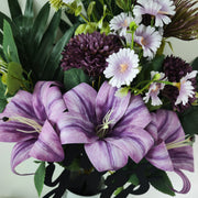 10 Pcs Artificial Tiger Lilies and Mums Cemetery Flowers with Floral Vase Stake for Grave Decoration