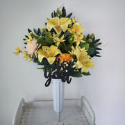10 Pcs Artificial Tiger Lilies and Mums Cemetery Flowers with Floral Vase Stake for Grave Decoration