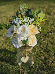 Artificial Silk Roses Flower Arrangement with Vase, Bulk Set, Decorative Artificial Flowers