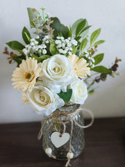 Artificial Silk Roses Flower Arrangement with Vase, Bulk Set, Decorative Artificial Flowers