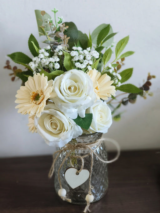 Artificial Silk Roses Flower Arrangement with Vase, Bulk Set, Decorative Artificial Flowers