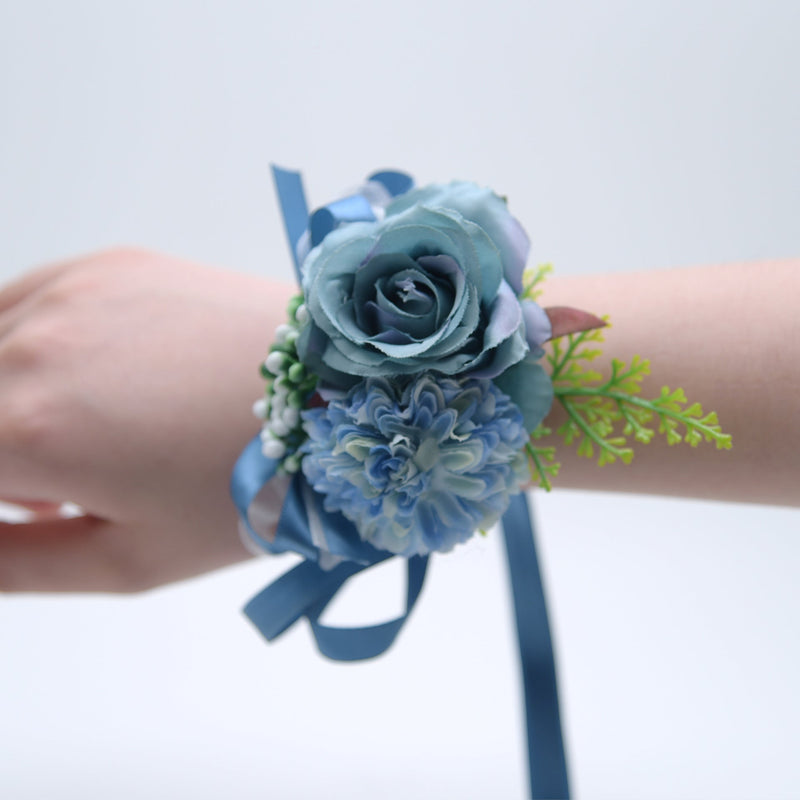 Handmade Artificial Rose and Mum Wrist Corsage Bouquet, Multicolor