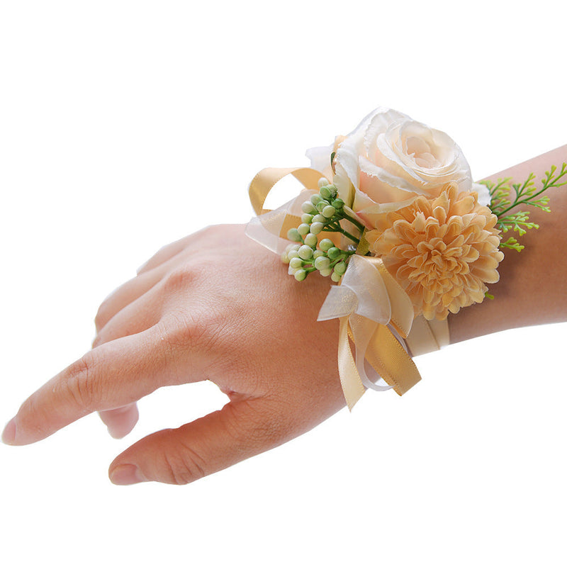 Handmade Artificial Rose and Mum Wrist Corsage Bouquet, Multicolor