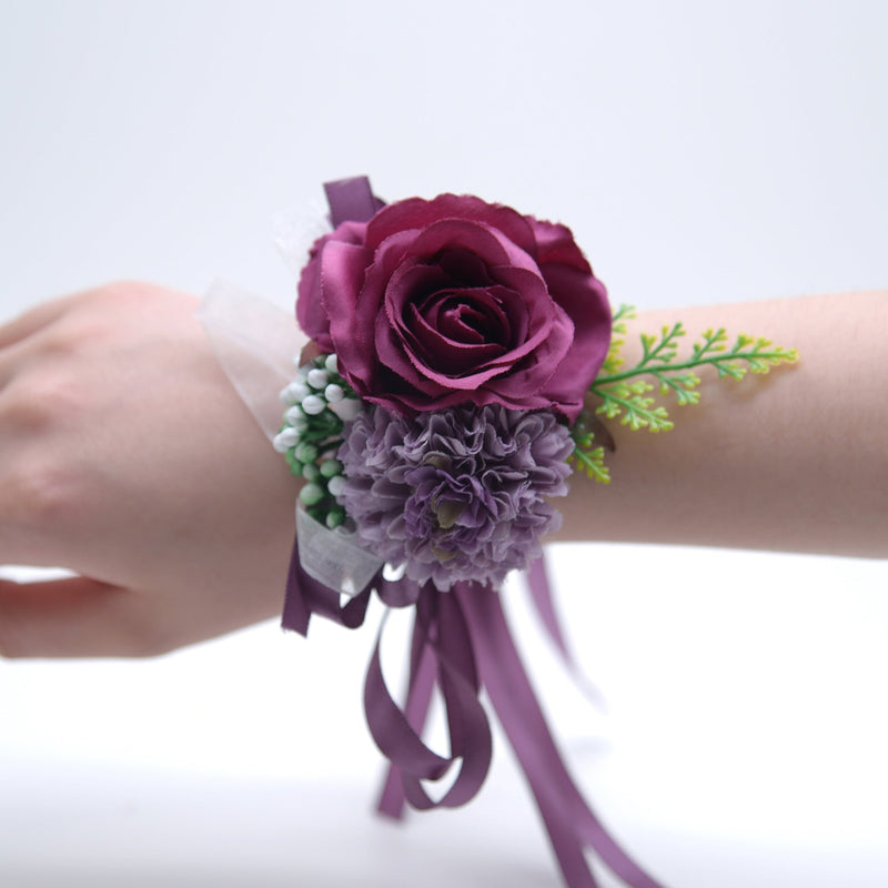 Handmade Artificial Rose and Mum Wrist Corsage Bouquet, Multicolor