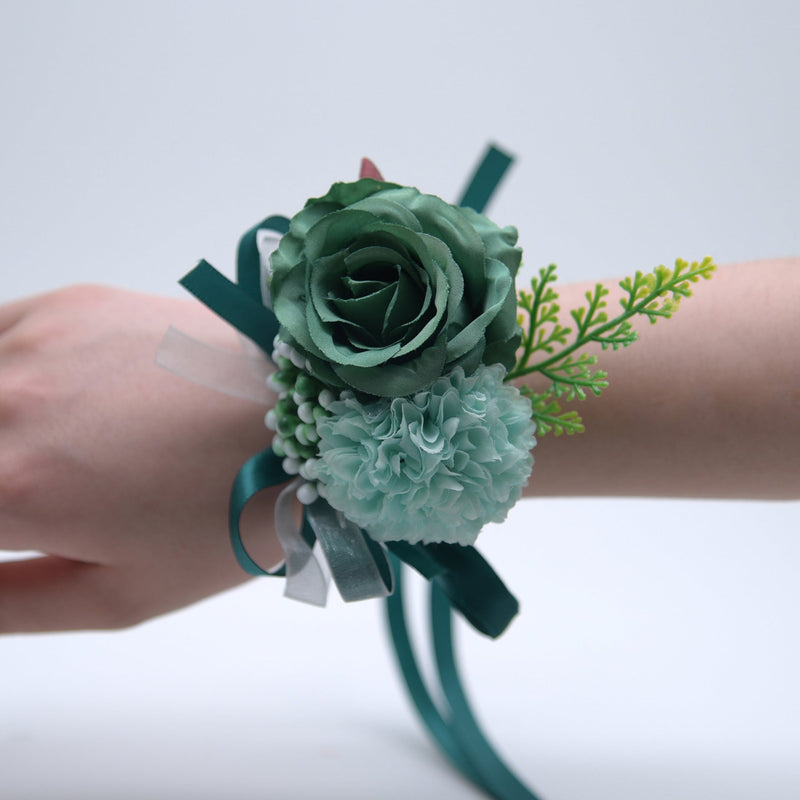 Handmade Artificial Rose and Mum Wrist Corsage Bouquet, Multicolor