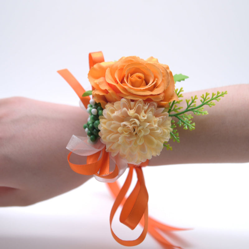 Handmade Artificial Rose and Mum Wrist Corsage Bouquet, Multicolor