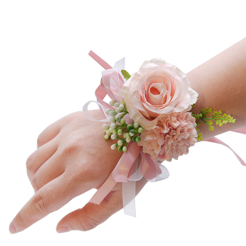 Handmade Artificial Rose and Mum Wrist Corsage Bouquet, Multicolor