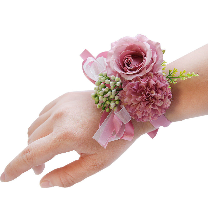Handmade Artificial Rose and Mum Wrist Corsage Bouquet, Multicolor