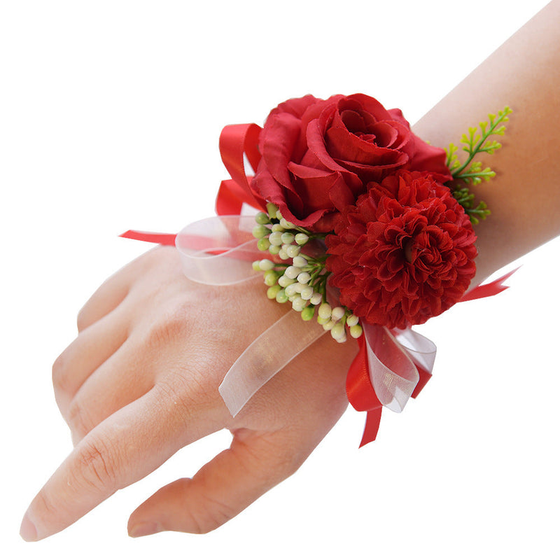 Handmade Artificial Rose and Mum Wrist Corsage Bouquet, Multicolor