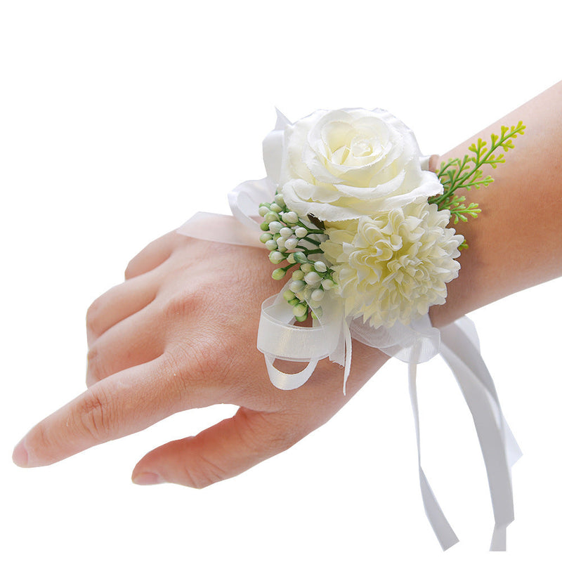 Handmade Artificial Rose and Mum Wrist Corsage Bouquet, Multicolor