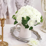 25 Pcs Artificial Foam Roses with Stems White 12 Inch Realistic DIY Wedding Bouquet Centerpieces