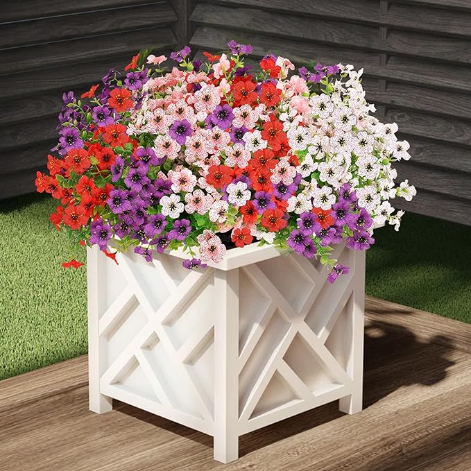 10 Pcs Artificial Silk Flower Bushes 2 Stems Each UV Resistant Outdoor Plants Multicolor