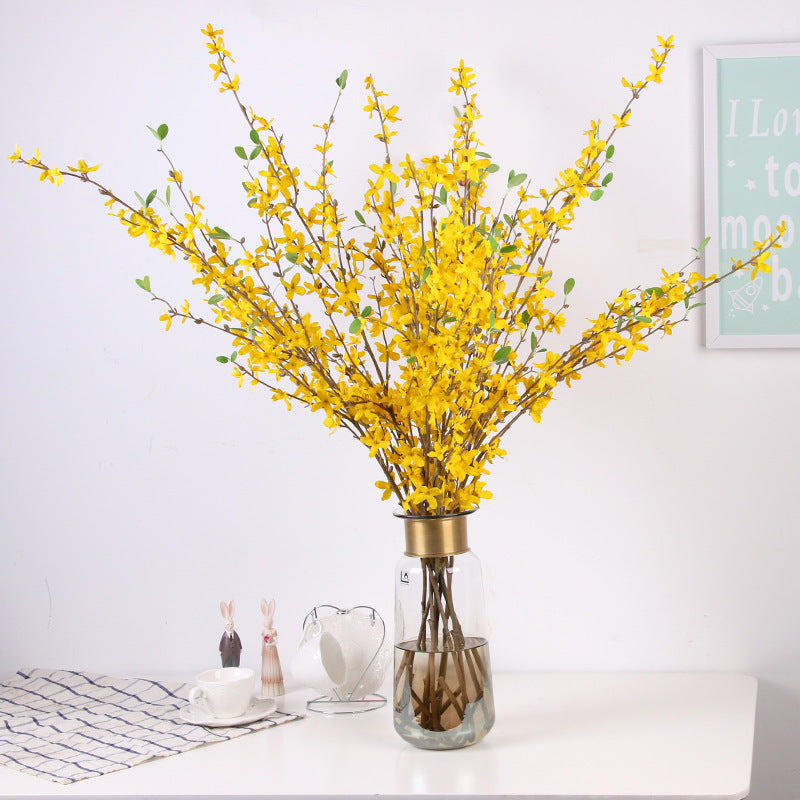 40 Inch Yellow Artificial Forsythia Branch Flowers, 1 Pc, Silk Faux Spring Blossom