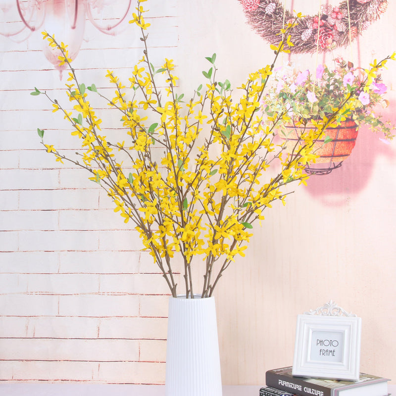 40 Inch Yellow Artificial Forsythia Branch Flowers, 1 Pc, Silk Faux Spring Blossom