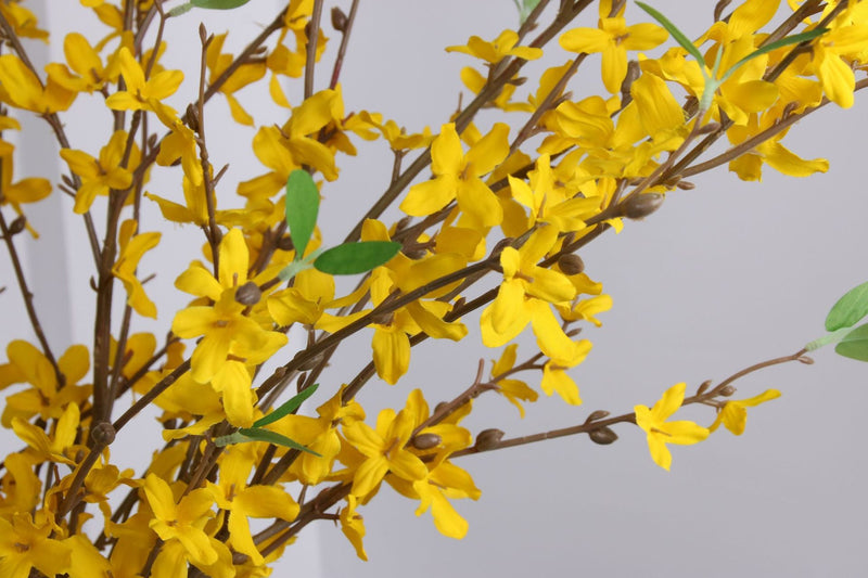 40 Inch Yellow Artificial Forsythia Branch Flowers, 1 Pc, Silk Faux Spring Blossom