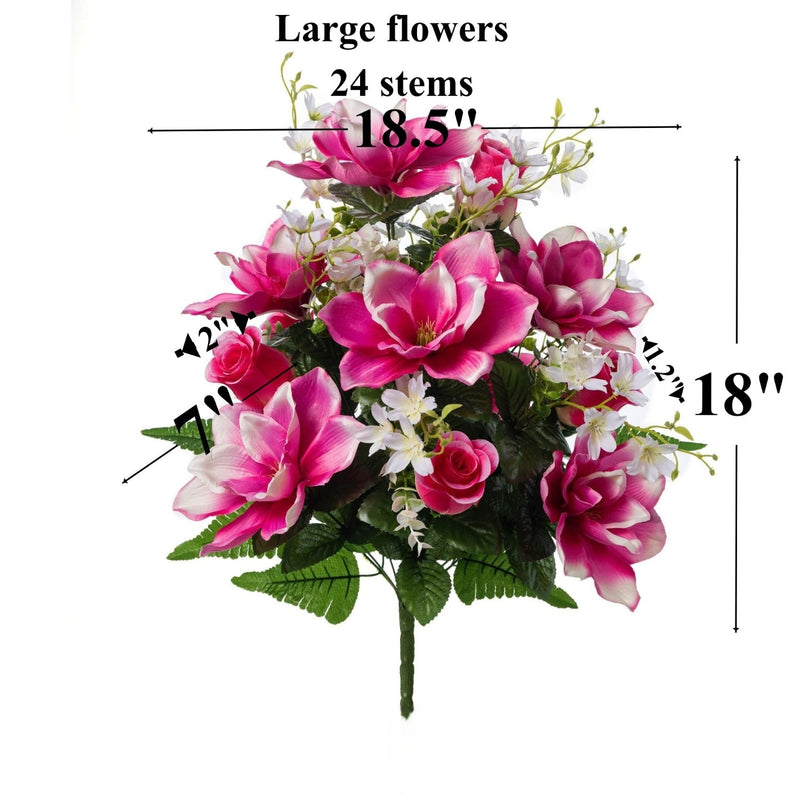 18 Inch Artificial Cemetery Flowers with Vase, 2 Sets Bulk Grave Decoration