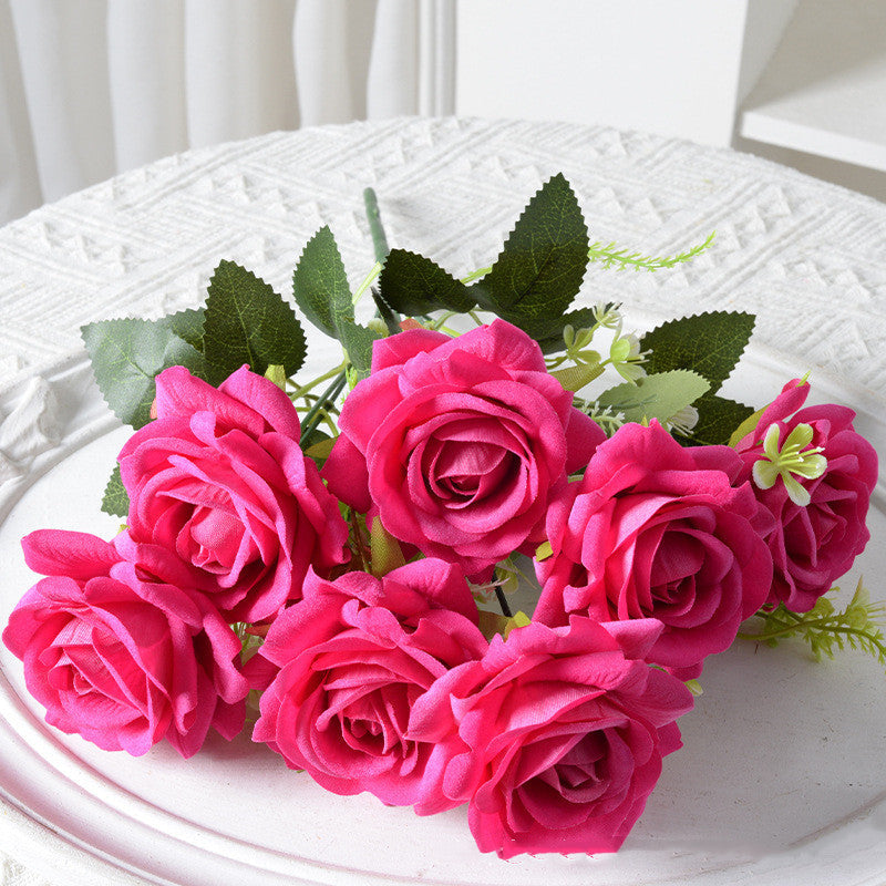 13.5 Inch Artificial Silk Rose Bush Bouquet, Bulk Wholesale, Faux Flower Stems