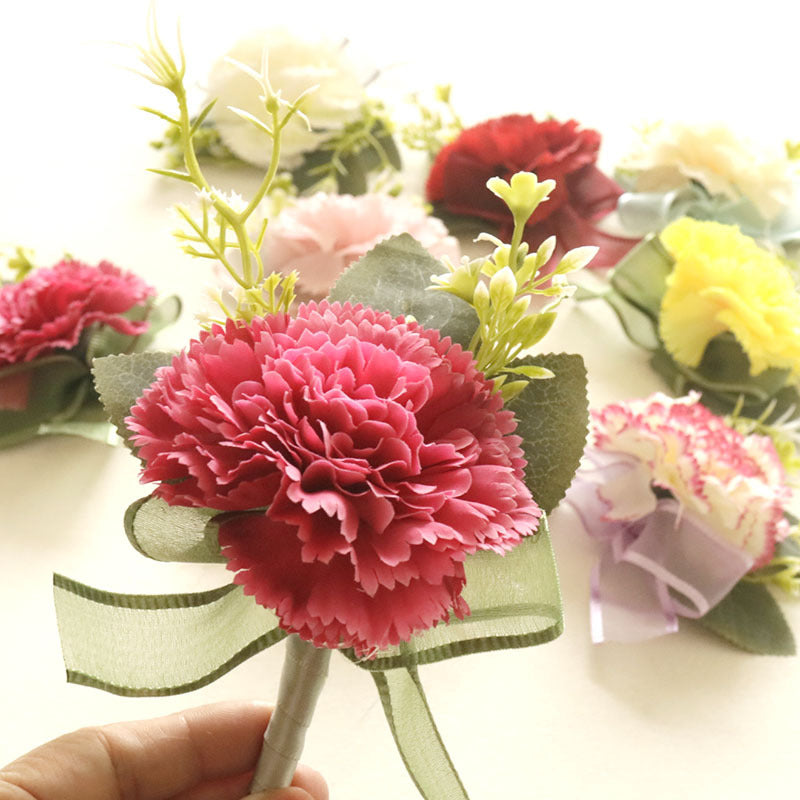 Carnation Corsage and Boutonniere Set, Bulk Wedding Party Flowers, Artificial Silk, Multiple Pieces