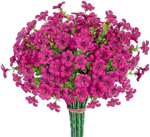 12 Bundles Artificial Flowers Plants UV Resistant Outdoor Planter Porch Patio Garden