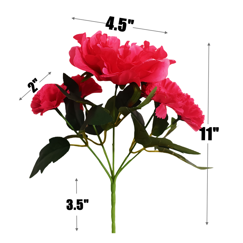 11 Inch Artificial Fuchsia Mixed Flower Bush Bouquet with Peony and Carnations, Bulk Wholesale