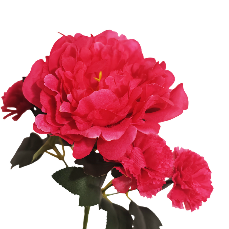 11 Inch Artificial Fuchsia Mixed Flower Bush Bouquet with Peony and Carnations, Bulk Wholesale