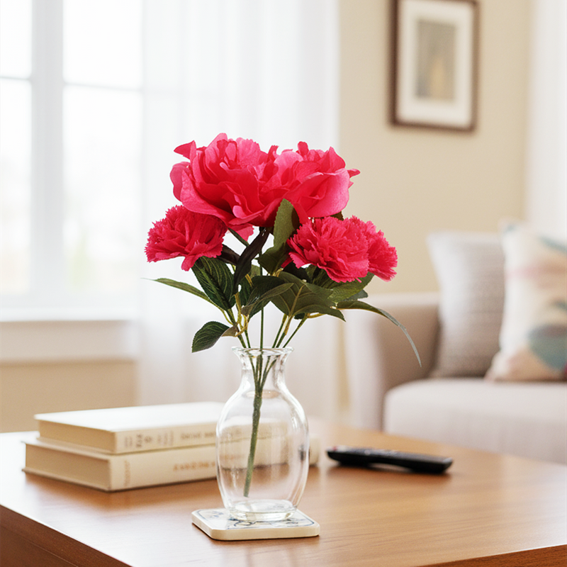 11 Inch Artificial Fuchsia Mixed Flower Bush Bouquet with Peony and Carnations, Bulk Wholesale